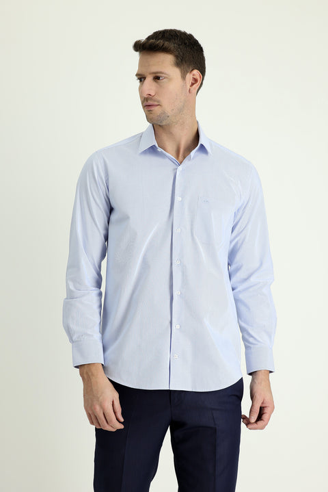 Light Blue Long Sleeve Regular Fit Classic Striped Easy Iron Cotton Shirt