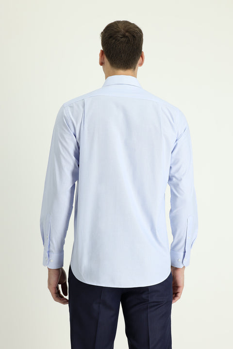 Light Blue Long Sleeve Regular Fit Classic Striped Easy Iron Cotton Shirt