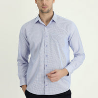 Dark Blue Long Sleeve Regular Fit Classic Striped Cotton Shirt