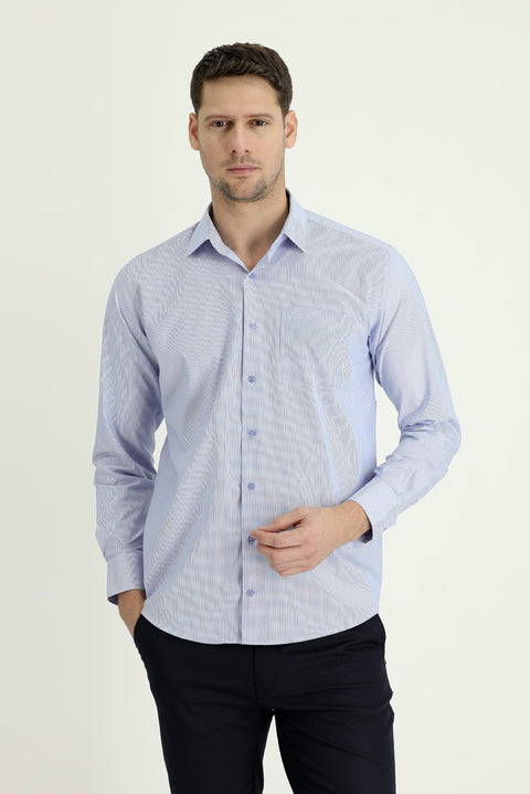 Dark Blue Long Sleeve Regular Fit Classic Striped Cotton Shirt