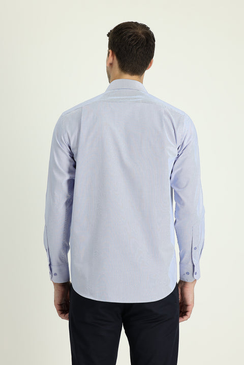 Dark Blue Long Sleeve Regular Fit Classic Striped Cotton Shirt