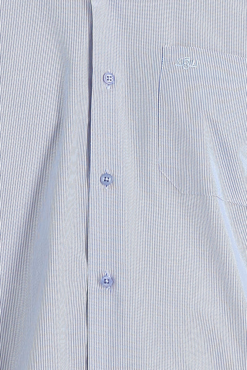 Dark Blue Long Sleeve Regular Fit Classic Striped Cotton Shirt