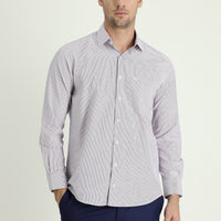 Dark Red Long Sleeve Classic Striped Cotton Shirt