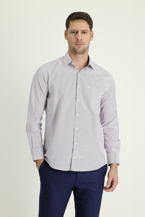 Dark Red Long Sleeve Classic Striped Cotton Shirt
