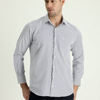 Dark Navy Long Sleeve Regular Fit Striped Cotton Shirt
