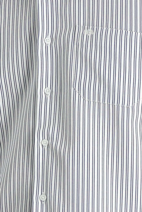 Dark Navy Long Sleeve Regular Fit Striped Cotton Shirt