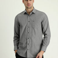 Off-Black Long Sleeve Regular Fit Striped Shirt