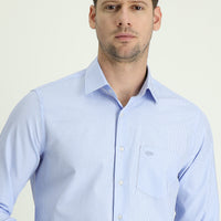 Light Blue Long Sleeve Regular Fit Striped Cotton Shirt