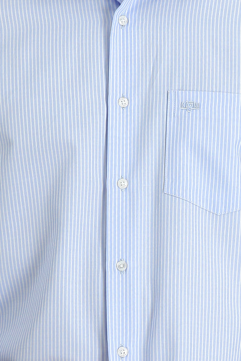 Light Blue Long Sleeve Regular Fit Striped Cotton Shirt