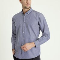 Dark Navy Long Sleeve Regular Fit Striped Sport Shirt