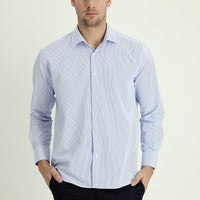 Light Blue Long Sleeve Regular Fit Striped Cotton Shirt