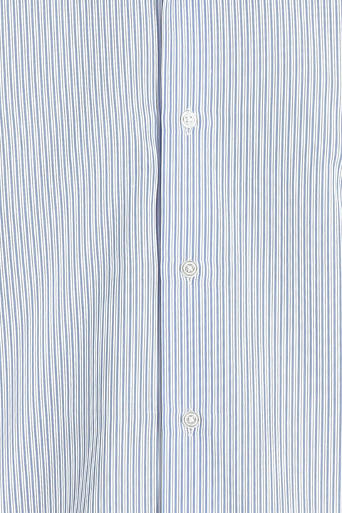 Light Blue Long Sleeve Regular Fit Striped Cotton Shirt