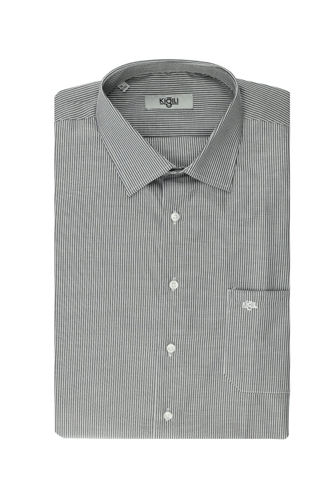 Black Long-Sleeve Classic Striped Easy-Iron Cotton Shirt
