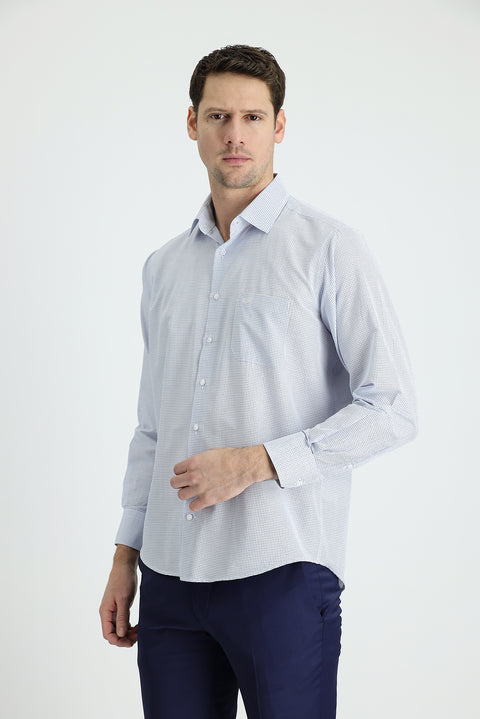 Medium Navy Long Sleeve Classic Plaid Cotton Shirt
