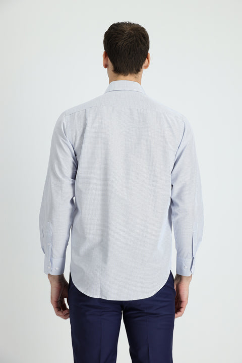 Medium Navy Long Sleeve Classic Plaid Cotton Shirt