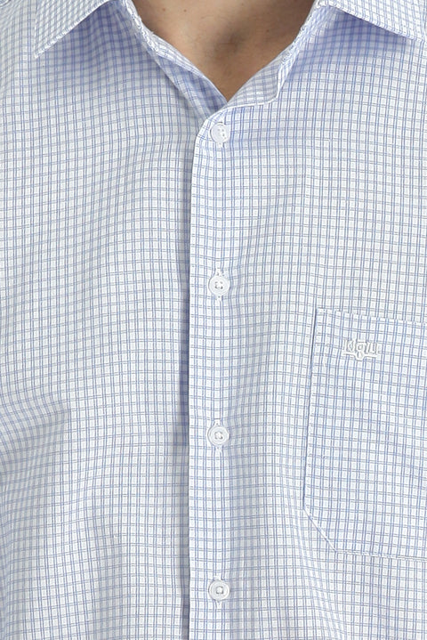 Light Blue Long Sleeve Regular Fit Plaid Sport Cotton Easy-Iron Shirt