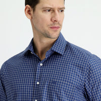 Dark Navy Long Sleeve Regular Fit Plaid Cotton Shirt