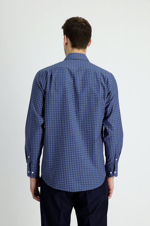 Dark Navy Long Sleeve Regular Fit Plaid Cotton Shirt