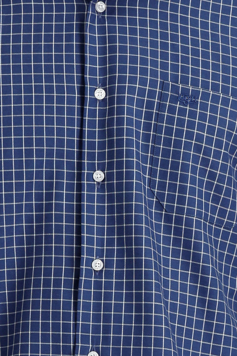 Dark Navy Long Sleeve Regular Fit Plaid Cotton Shirt