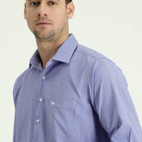 Medium Navy Long Sleeve Regular Fit Patterned Cotton Shirt