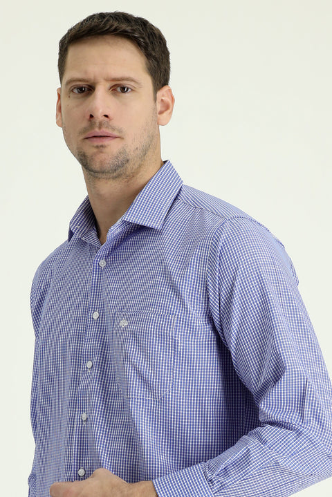 Medium Navy Long Sleeve Regular Fit Patterned Cotton Shirt