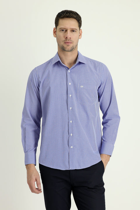 Medium Navy Long Sleeve Regular Fit Patterned Cotton Shirt