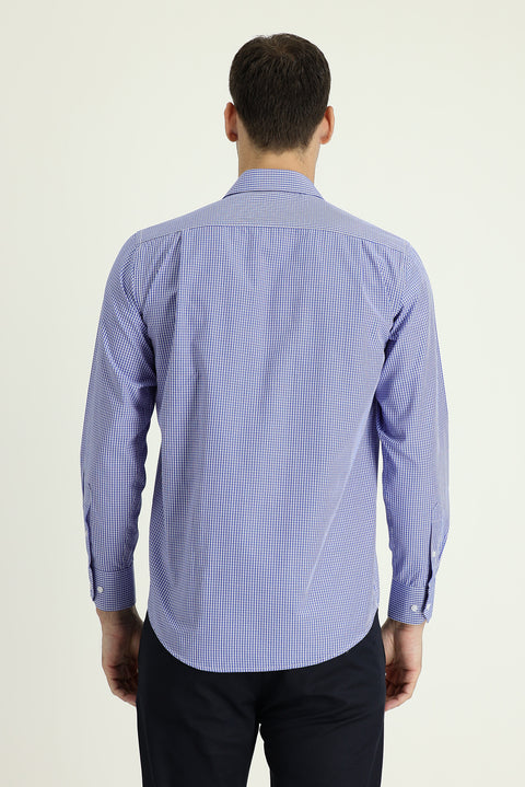 Medium Navy Long Sleeve Regular Fit Patterned Cotton Shirt
