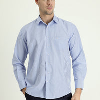 Blue Long Sleeve Regular Fit Patterned Cotton Shirt