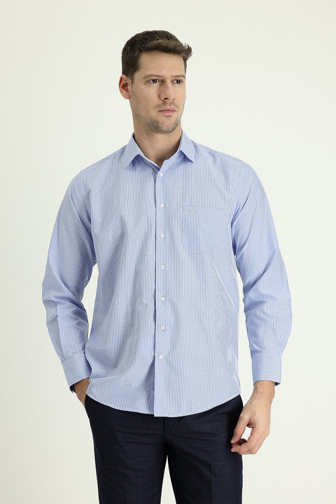 Blue Long Sleeve Regular Fit Patterned Cotton Shirt