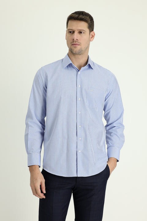 Blue Long Sleeve Regular Fit Patterned Cotton Shirt