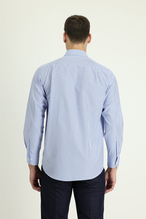 Blue Long Sleeve Regular Fit Patterned Cotton Shirt