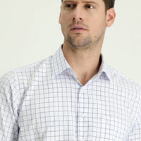 Mid-Navy Long Sleeve Regular Fit Plaid Sports Cotton Shirt