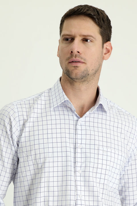 Mid-Navy Long Sleeve Regular Fit Plaid Sports Cotton Shirt