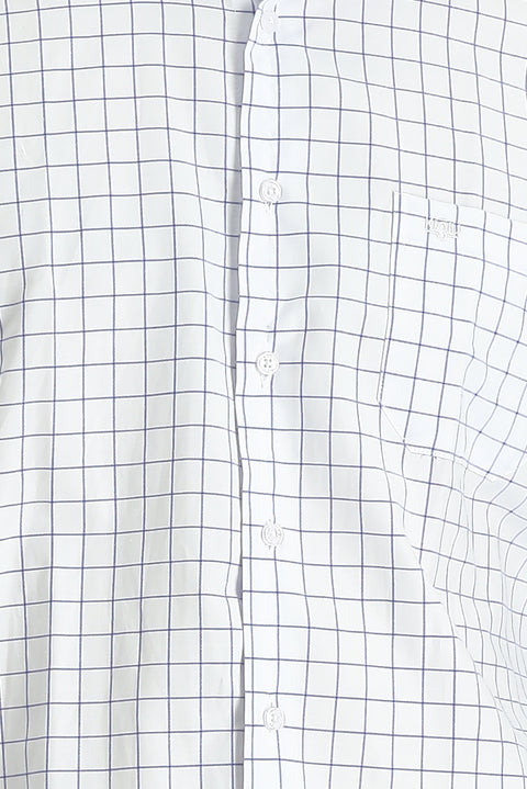 Mid-Navy Long Sleeve Regular Fit Plaid Sports Cotton Shirt