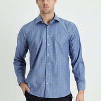 Medium Navy Long Sleeve Regular Fit Plaid Cotton Easy-Iron Shirt