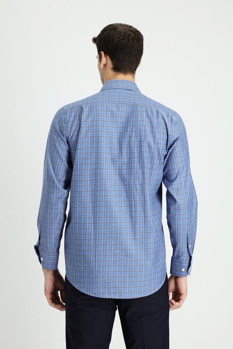 Medium Navy Long Sleeve Regular Fit Plaid Cotton Easy-Iron Shirt
