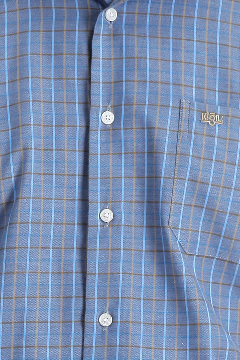 Medium Navy Long Sleeve Regular Fit Plaid Cotton Easy-Iron Shirt