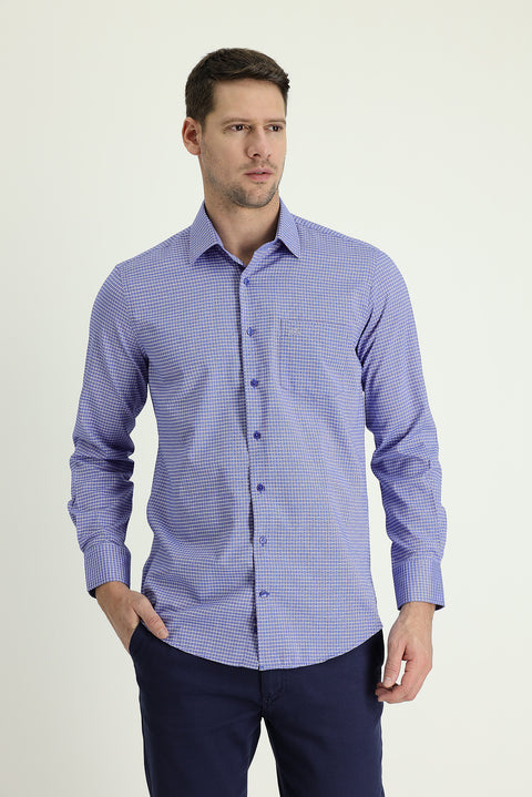 Blue Long Sleeve Regular Fit Plaid Sport Shirt