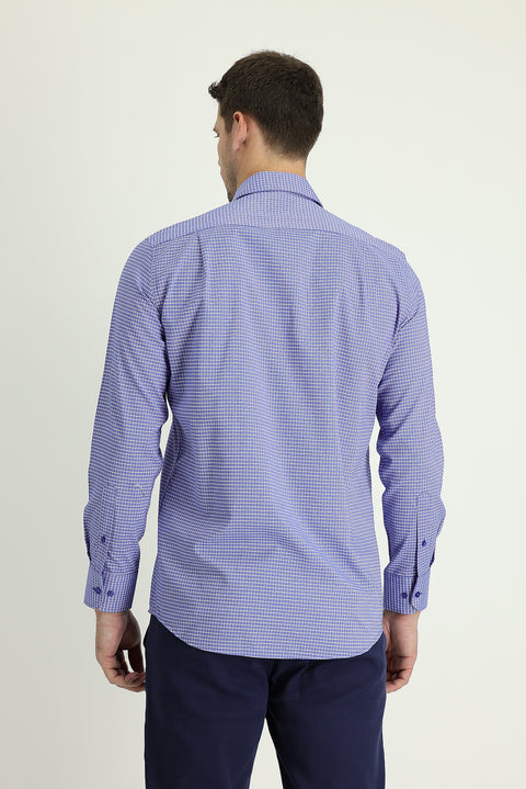 Blue Long Sleeve Regular Fit Plaid Sport Shirt