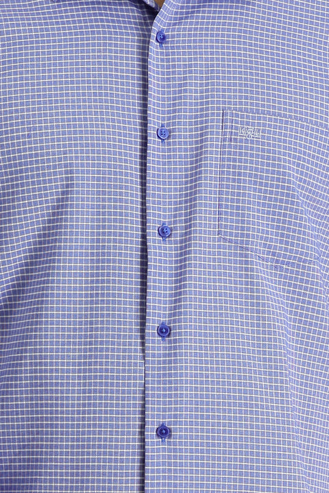 Blue Long Sleeve Regular Fit Plaid Sport Shirt