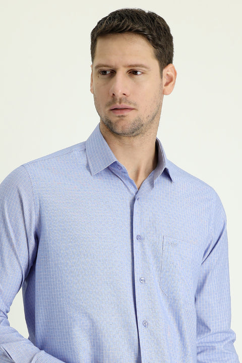 Dark Blue Long Sleeve Regular Fit Patterned Cotton Shirt