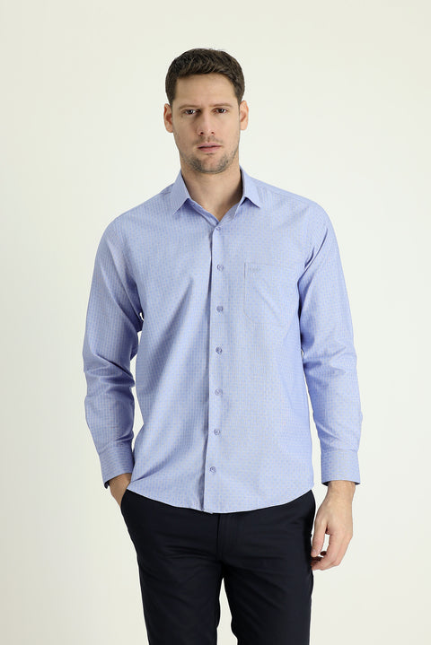 Dark Blue Long Sleeve Regular Fit Patterned Cotton Shirt
