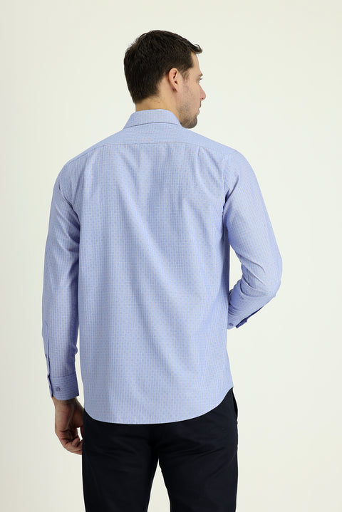Dark Blue Long Sleeve Regular Fit Patterned Cotton Shirt