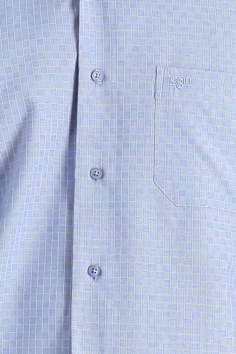 Dark Blue Long Sleeve Regular Fit Patterned Cotton Shirt