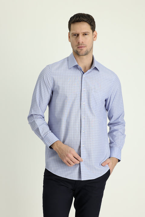 Medium Navy Long Sleeve Regular Fit Plaid Sport Cotton Shirt