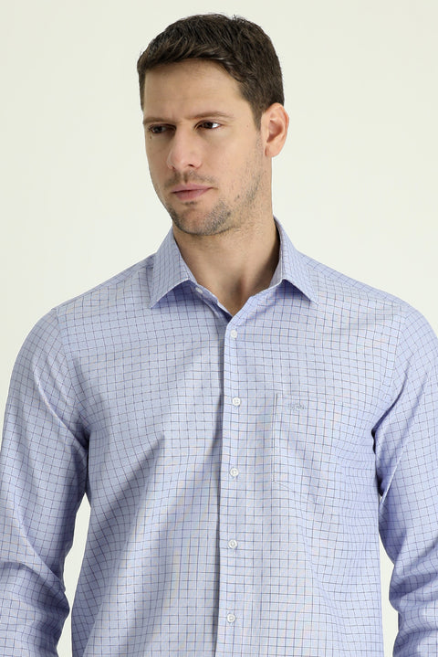 Medium Navy Long Sleeve Regular Fit Plaid Sport Cotton Shirt
