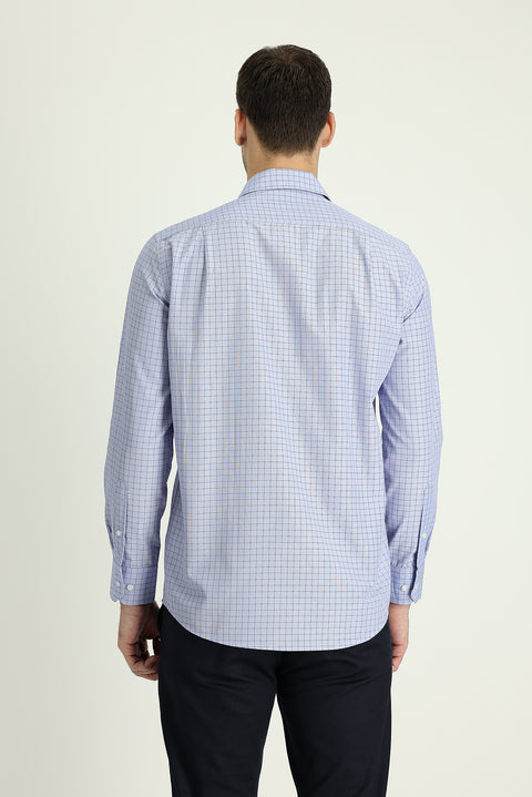 Medium Navy Long Sleeve Regular Fit Plaid Sport Cotton Shirt