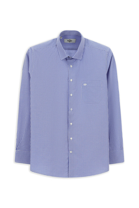 Medium Navy Long Sleeve Classic Plaid Pocketed Cotton Easy-Iron Shirt