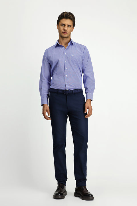 Medium Navy Long Sleeve Classic Plaid Pocketed Cotton Easy-Iron Shirt