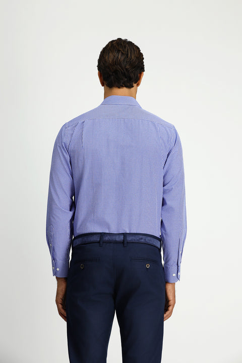 Medium Navy Long Sleeve Classic Plaid Pocketed Cotton Easy-Iron Shirt